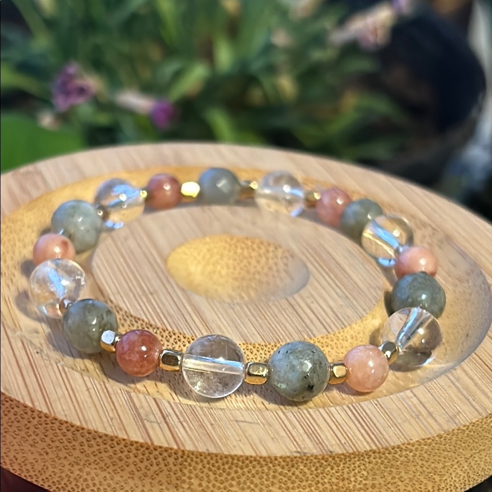 Handmade Labradorite + Clear Quartz + Peach Moonstone Crystal Beaded Bracelet ✨